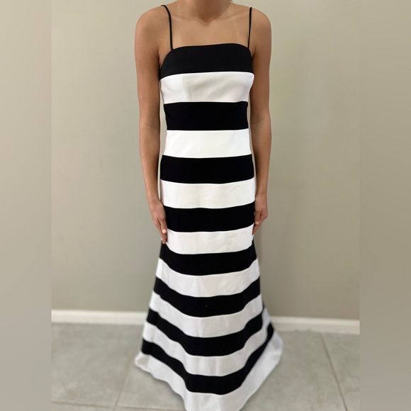 Lillie Rubin Black and White Stripped Evening Gown - Picture 1 of 6